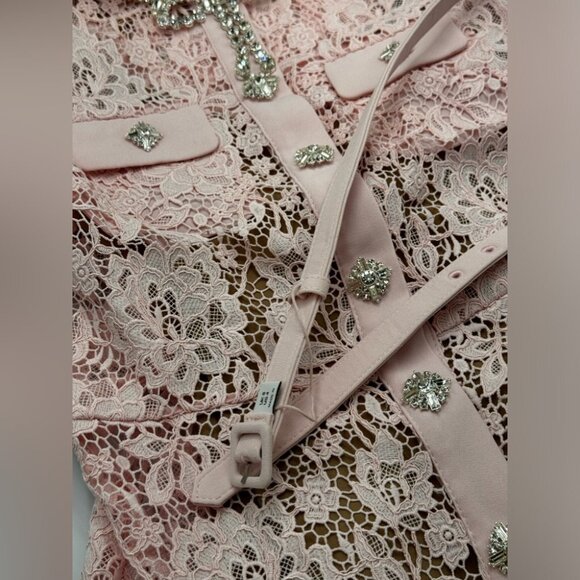 🆕 SELF-PORTRAIT 🧿 BNWOT Pink Lace Diamante Bow Midi Dress, Sz US 4 / UK 8 - Picture 15 of 16